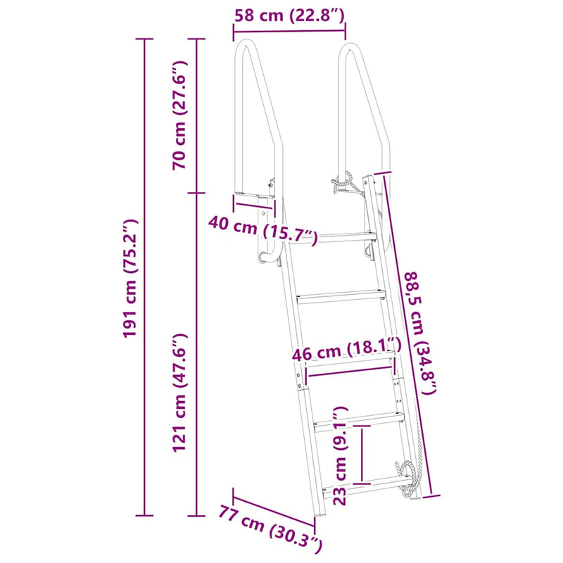 vidaXL Dokkoló Létra 5-Lépés Ezüst 58 x 77 x 191 cm Alumínium