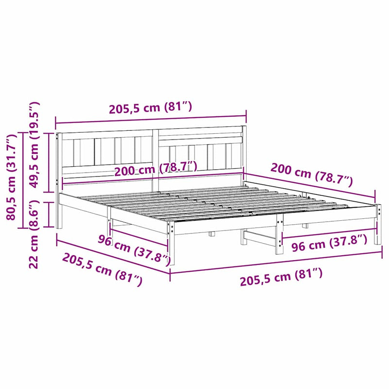 vidaXL Ágykeret fejtámlával Faggyú barna 200 x 200 cm Tömör fenyőfa