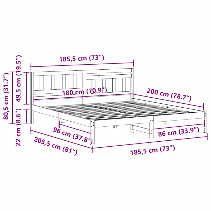 vidaXL Ágykeret fejtámlával Barna 180 x 200 cm Tömör fenyőfa