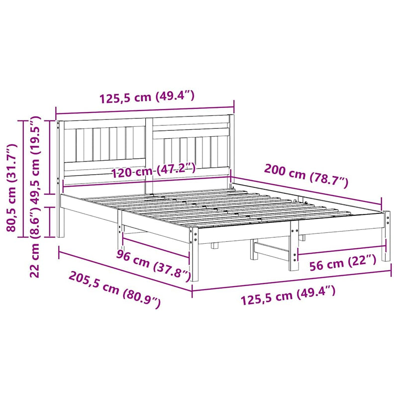 vidaXL Ágykeret fejtámlával Barna 120 x 200 cm Tömör fenyőfa
