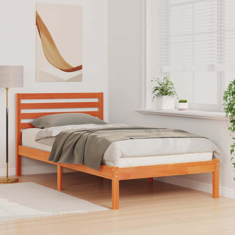 vidaXL Ágykeret fejtámlával Faggyú barna 80 x 200 cm Tömör fenyőfa