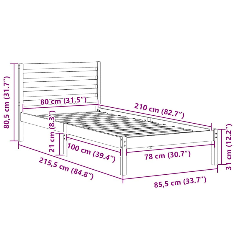 vidaXL Ágykeret fejtámlával Faggyú barna 80 x 210 cm Tömör fenyőfa