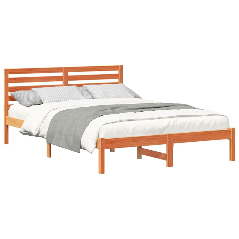 vidaXL Ágykeret fejtámlával Faggyú barna 140 x 210 cm Tömör fenyőfa