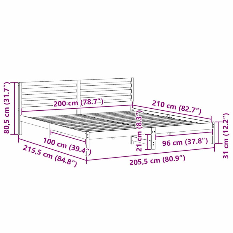 vidaXL Ágykeret fejtámlával Fehér 200 x 210 cm Tömör fenyőfa