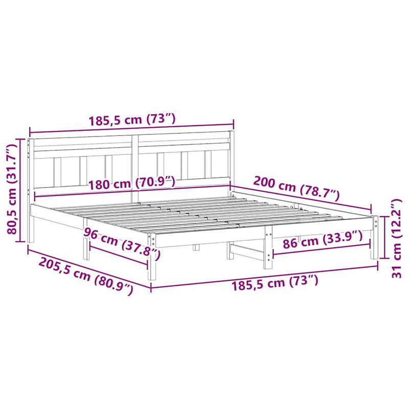 vidaXL Ágykeret Barna 180 x 200 cm Tömör fenyőfa