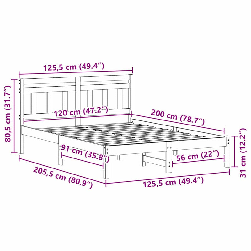vidaXL Ágykeret Fehér 120 x 200 cm Tömör fenyőfa