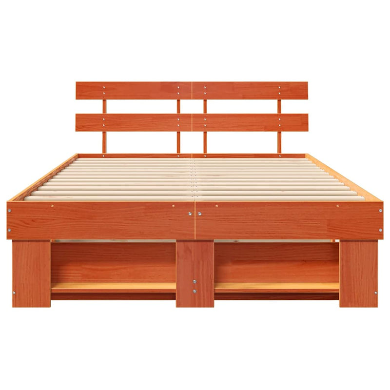 vidaXL Ágykeret fejtámlával Faggyú barna 140 x 190 cm Tömör fenyőfa