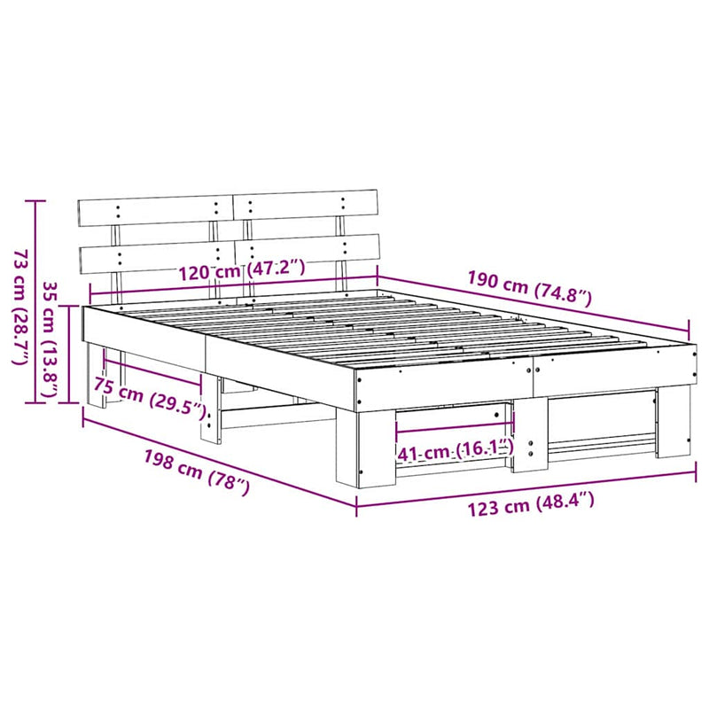 vidaXL Ágykeret fejtámlával Barna 120 x 190 cm Tömör fenyőfa