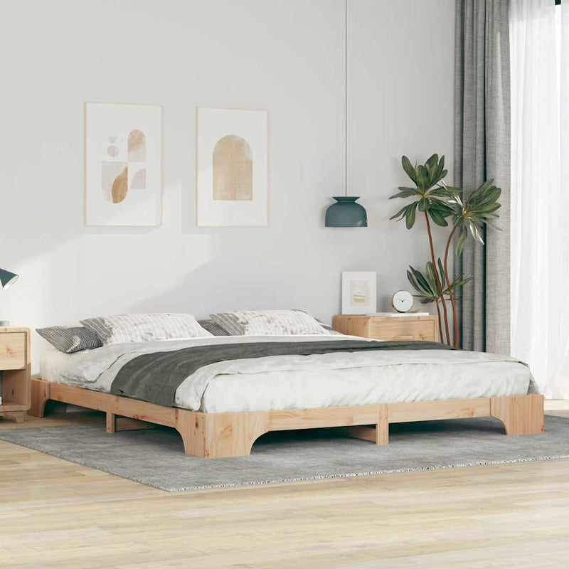 vidaXL Földi ágykeret Barna 180 x 210 cm Tömör fenyőfa