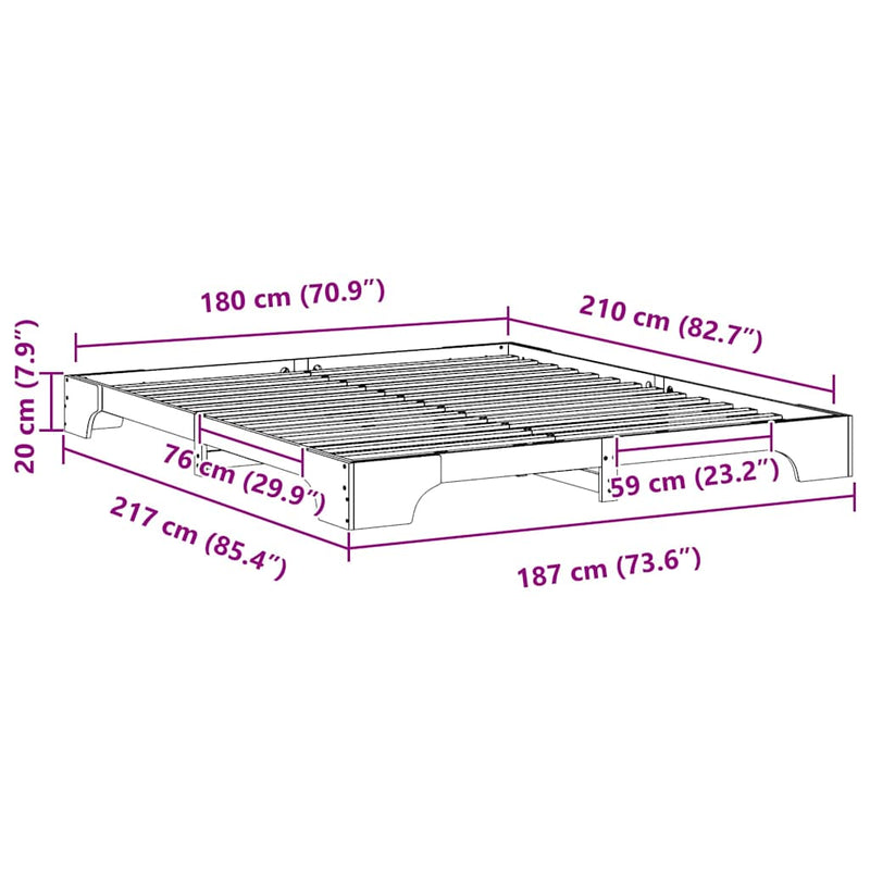vidaXL Földi ágykeret Barna 180 x 210 cm Tömör fenyőfa