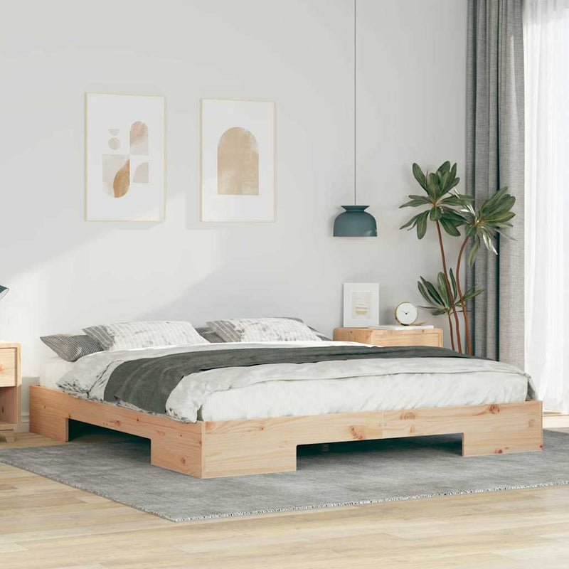 vidaXL Földi ágykeret tárolóval Barna 180 x 200 cm Tömör fenyőfa