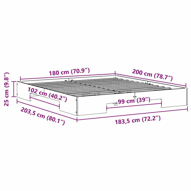 vidaXL Földi ágykeret tárolóval Barna 180 x 200 cm Tömör fenyőfa