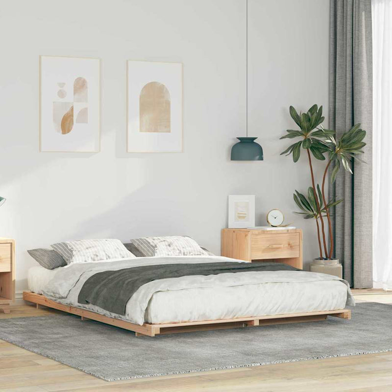 vidaXL Földi ágykeret Barna 140 x 200 cm Tömör fenyőfa