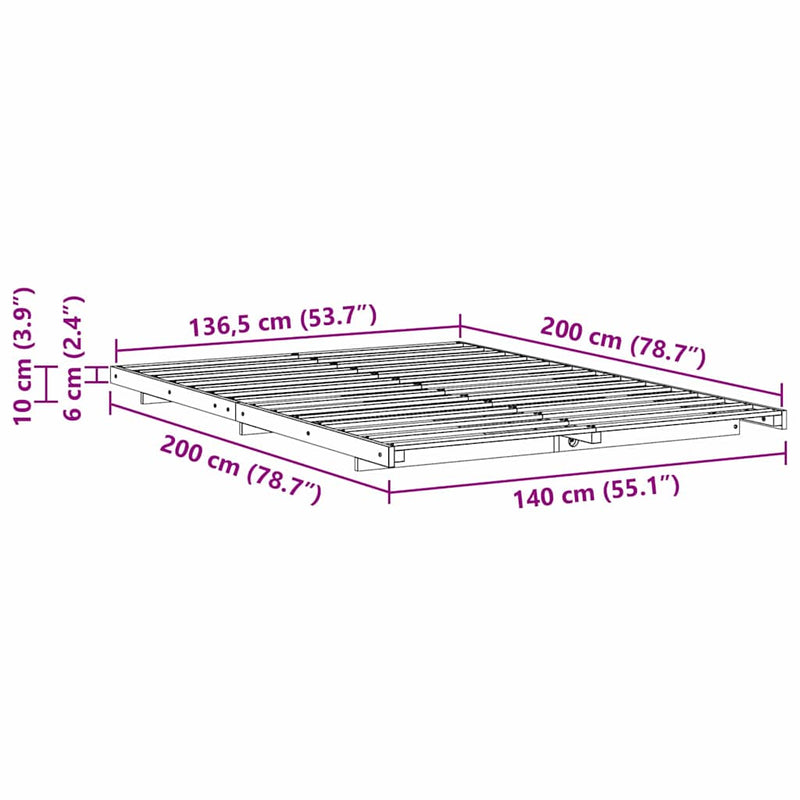 vidaXL Földi ágykeret Barna 140 x 200 cm Tömör fenyőfa