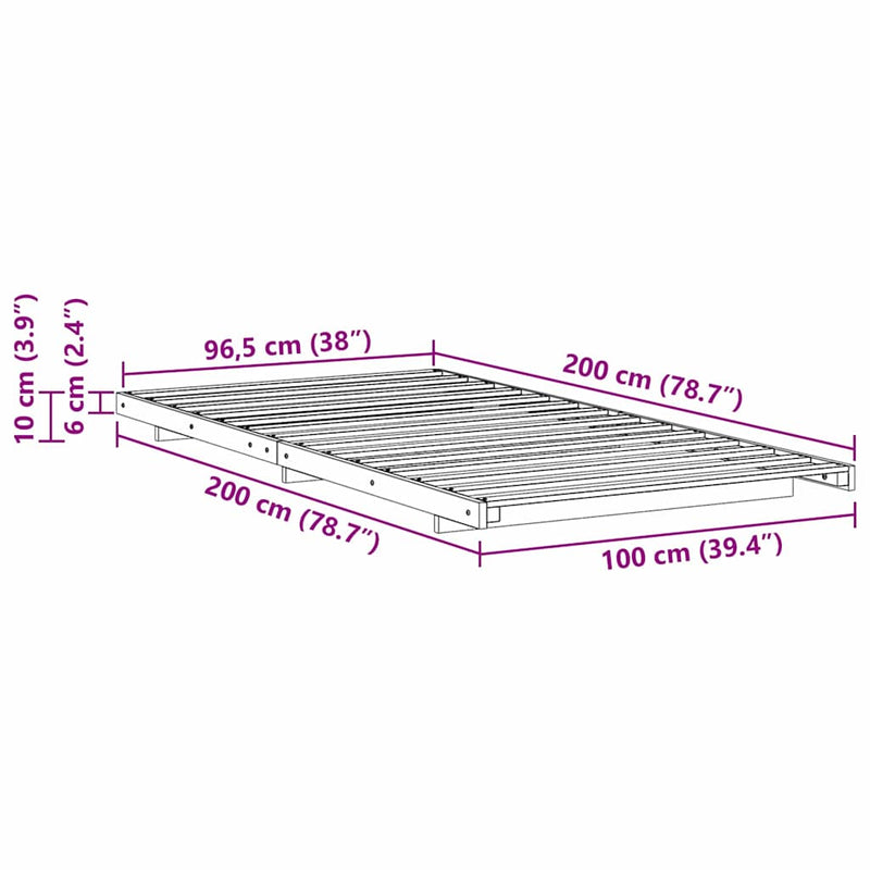 vidaXL Földi ágykeret Viaszbarna 100 x 200 cm Tömör fenyőfa