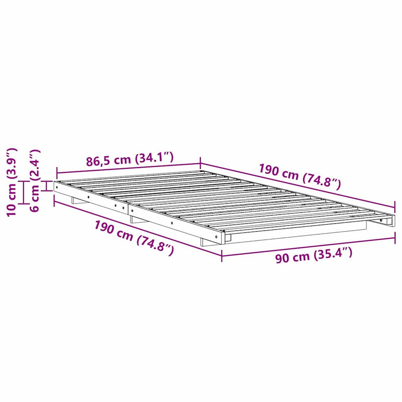 vidaXL Földi ágykeret Barna 90 x 190 cm Tömör fenyőfa