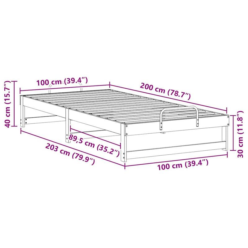 vidaXL Ágykeret Barna 100 x 200 cm Tömör fenyőfa