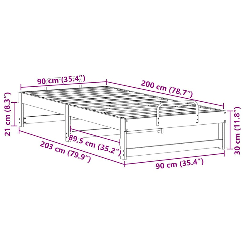 vidaXL Ágykeret Barna 90 x 200 cm Tömör fenyőfa
