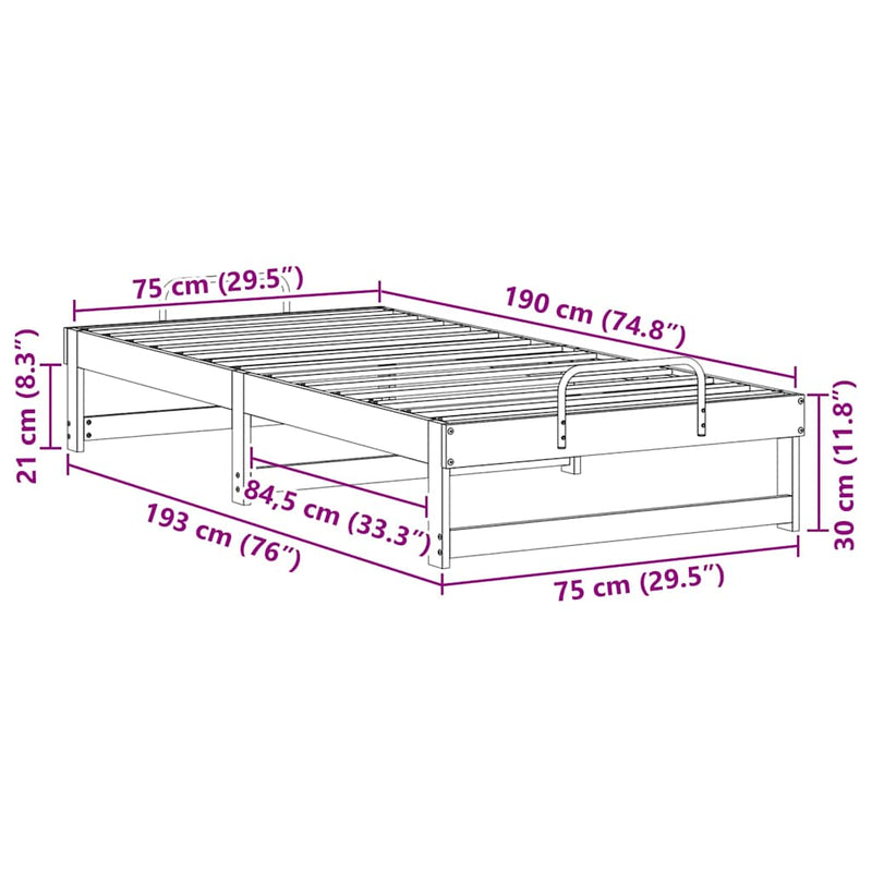 vidaXL Ágykeret Barna 75 x 190 cm Tömör fenyőfa