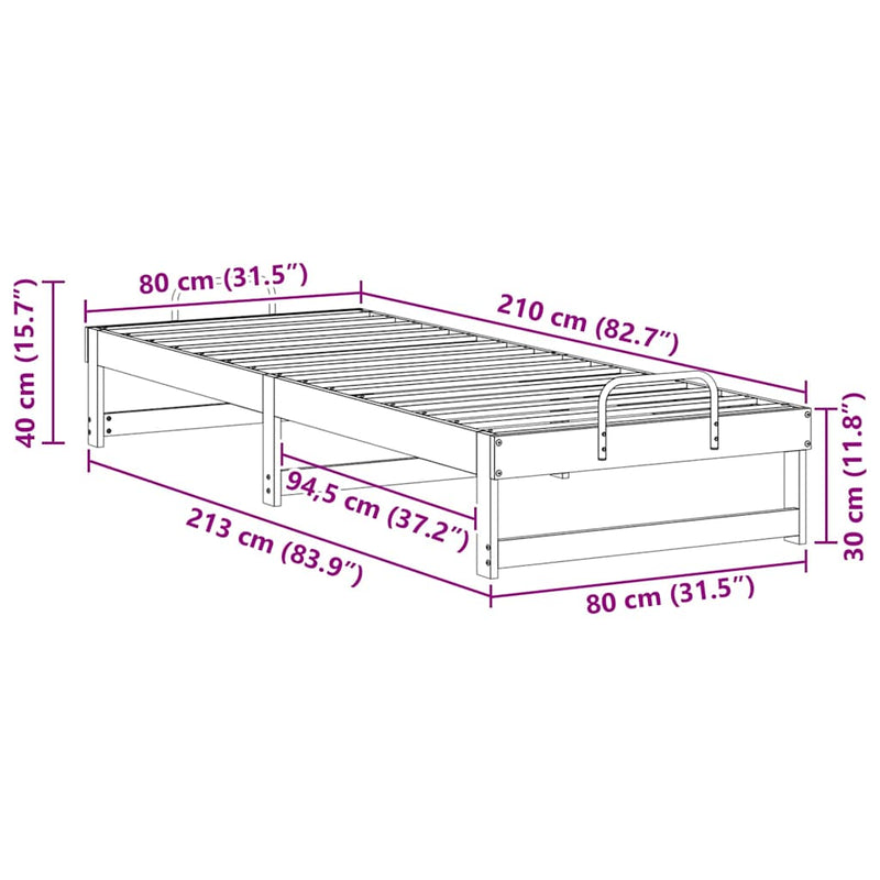vidaXL Ágykeret Fehér 80 x 210 cm Tömör fenyőfa