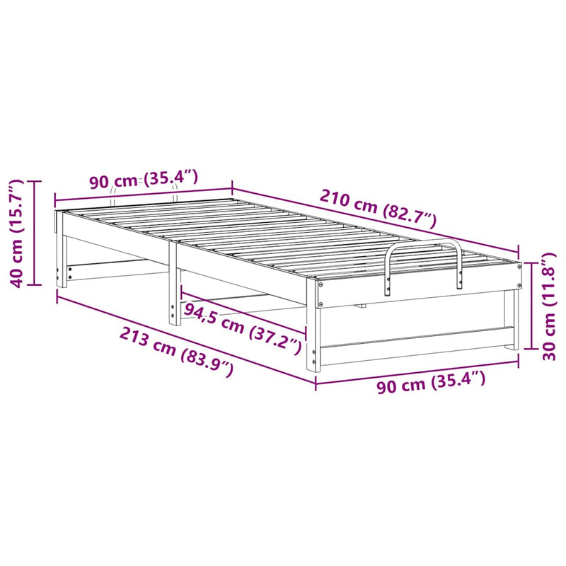 vidaXL Ágykeret Fehér 90 x 210 cm Tömör fenyőfa