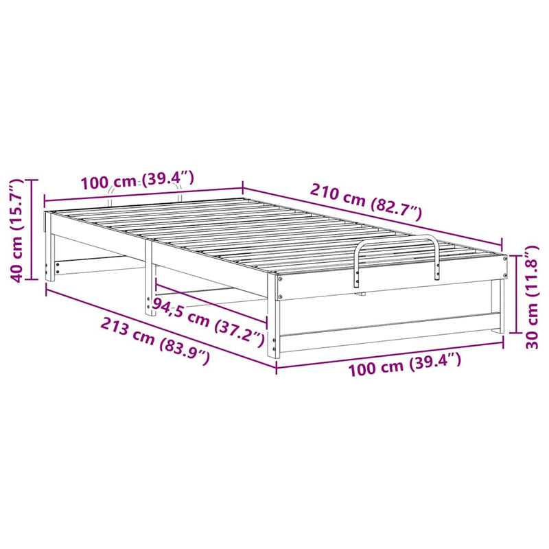 vidaXL Ágykeret Fehér 100 x 210 cm Tömör fenyőfa