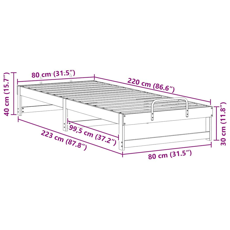 vidaXL Ágykeret Barna 80 x 220 cm Tömör fenyőfa