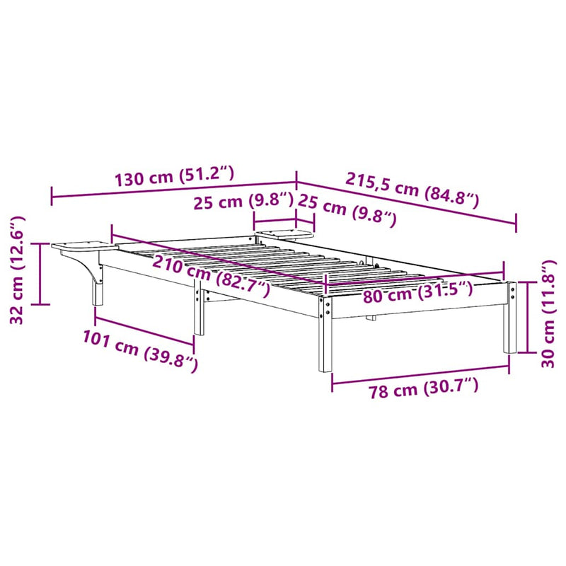 vidaXL Ágykeret éjjeliszekrényekkel Fehér 80 x 210 cm Tömör fenyőfa
