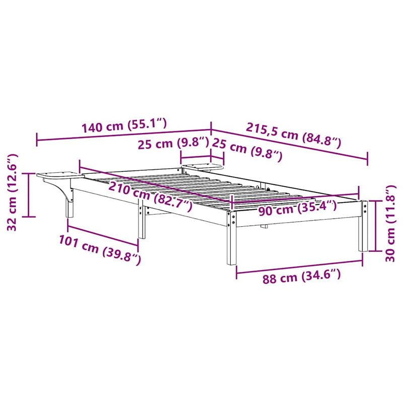 vidaXL Ágykeret éjjeliszekrényekkel Faggyú barna 90 x 210 cm