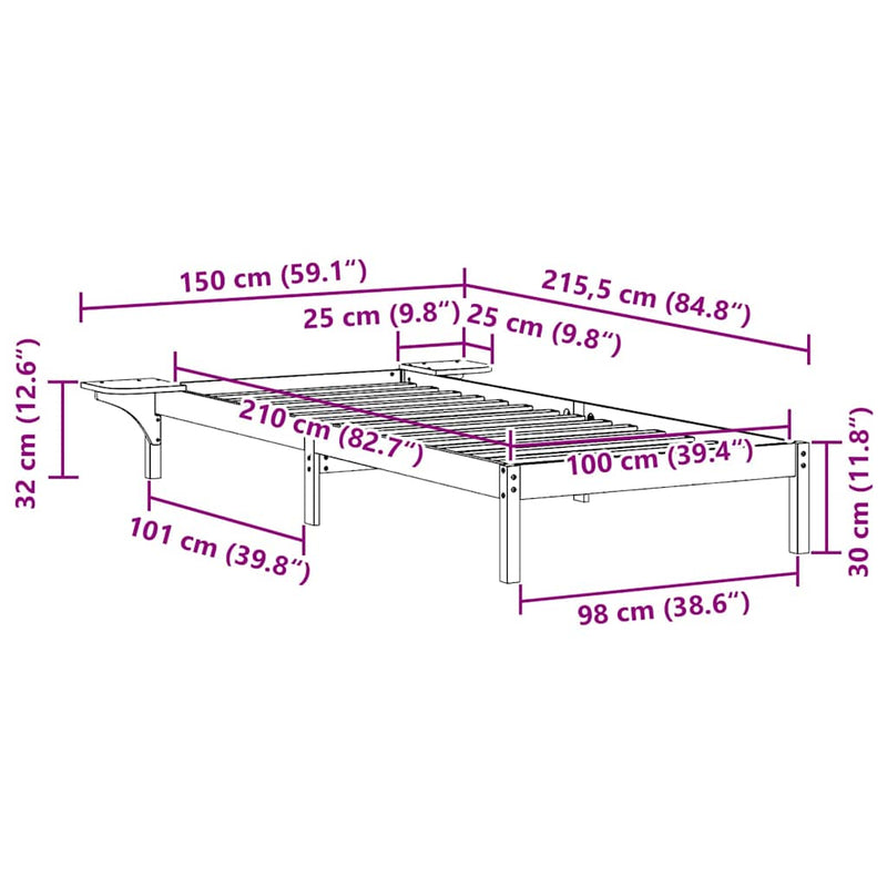 vidaXL Ágykeret éjjeliszekrényekkel Faggyú barna 100 x 210 cm