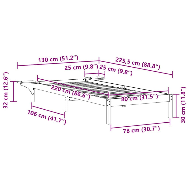 vidaXL Ágykeret éjjeliszekrényekkel Faggyú barna 80 x 220 cm