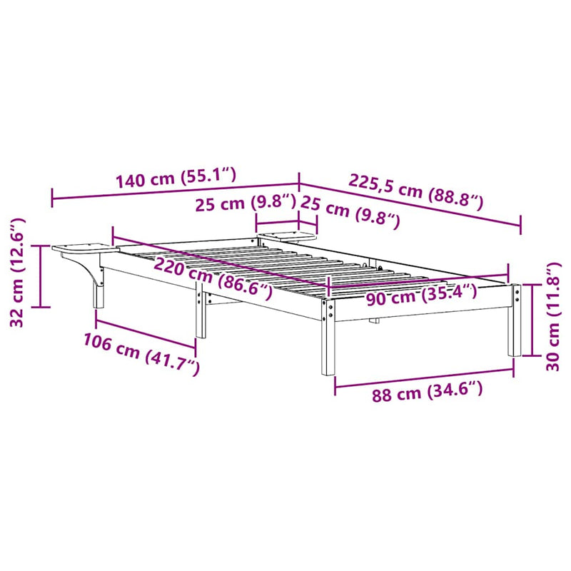 vidaXL Ágykeret éjjeliszekrényekkel Természetes 90 x 220 cm