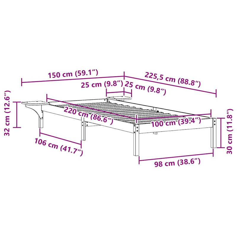 vidaXL Ágykeret éjjeliszekrényekkel Fehér 100 x 220 cm Tömör fenyőfa