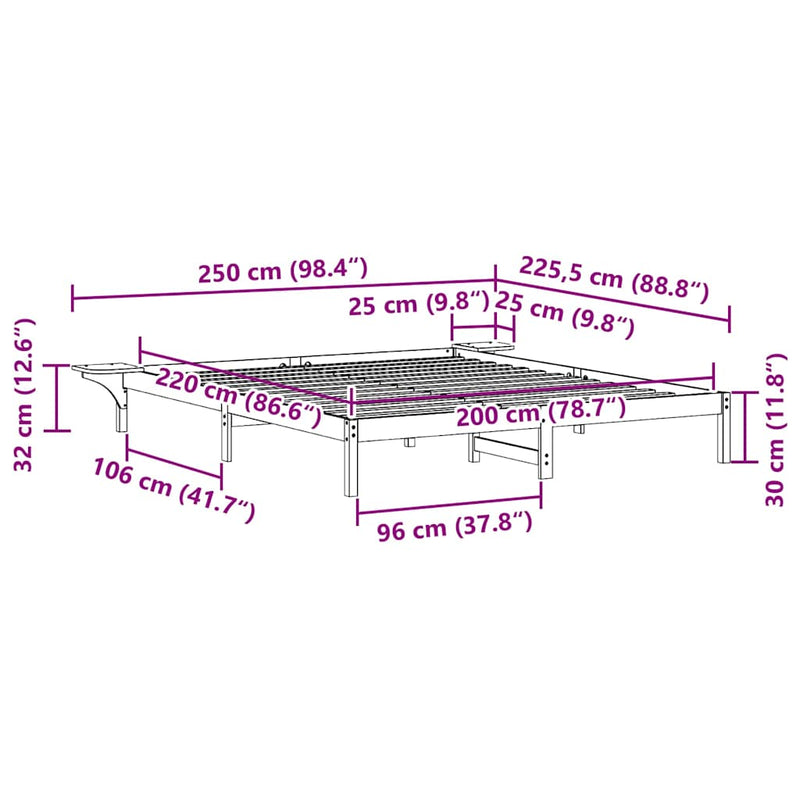 vidaXL Ágykeret éjjeliszekrényekkel Fehér 200 x 220 cm Tömör fenyőfa