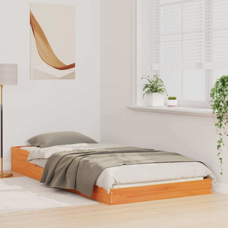 vidaXL Ágykeret Faggyú barna 75 x 190 cm Tömör fenyőfa