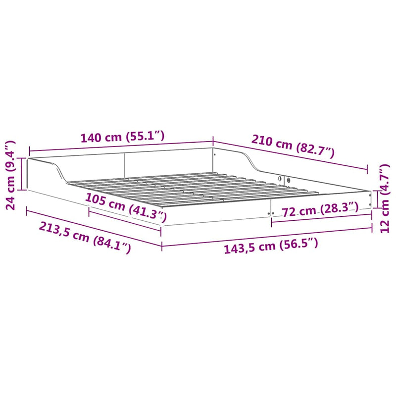 vidaXL Ágykeret Faggyú barna 140 x 210 cm Tömör fenyőfa