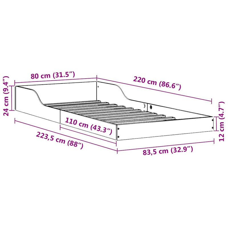 vidaXL Ágykeret Barna 80 x 220 cm Tömör fenyőfa