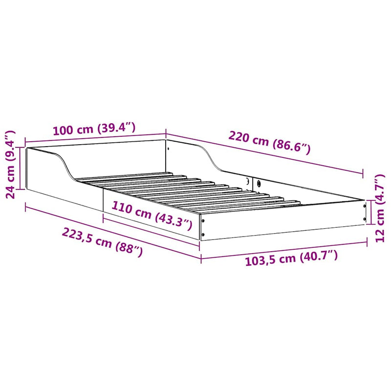 vidaXL Ágykeret Barna 100 x 220 cm Tömör fenyőfa