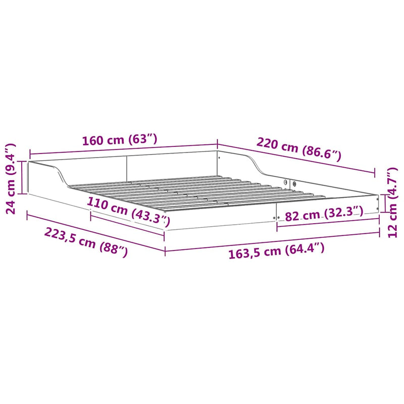 vidaXL Ágykeret Barna 160 x 220 cm Tömör fenyőfa