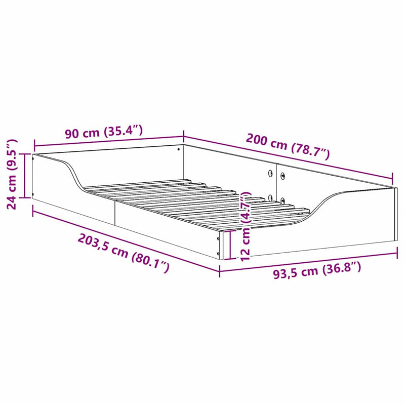 vidaXL Földi ágykeret Barna 90 x 200 cm Tömör fenyőfa