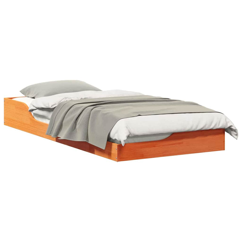 vidaXL Földi ágykeret Viaszbarna 90 x 200 cm Tömör fenyőfa