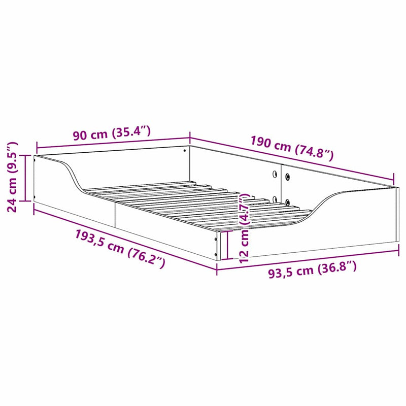 vidaXL Ágykeret Fehér 90 x 190 cm Tömör fenyőfa