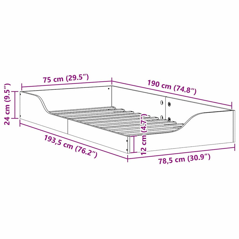 vidaXL Ágykeret Faggyú barna 75 x 190 cm Tömör fenyőfa