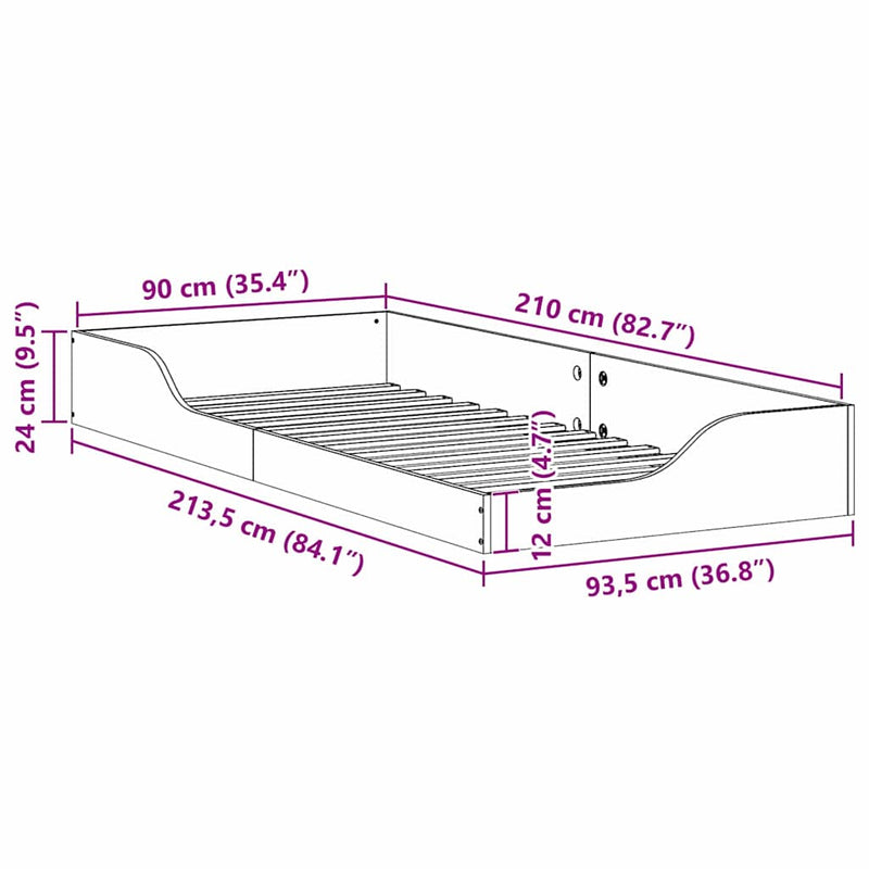 vidaXL Ágykeret Barna 90 x 210 cm Tömör fenyőfa