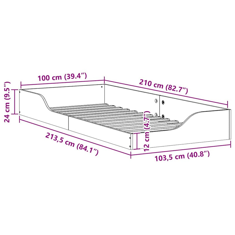 vidaXL Ágykeret Barna 100 x 210 cm Tömör fenyőfa