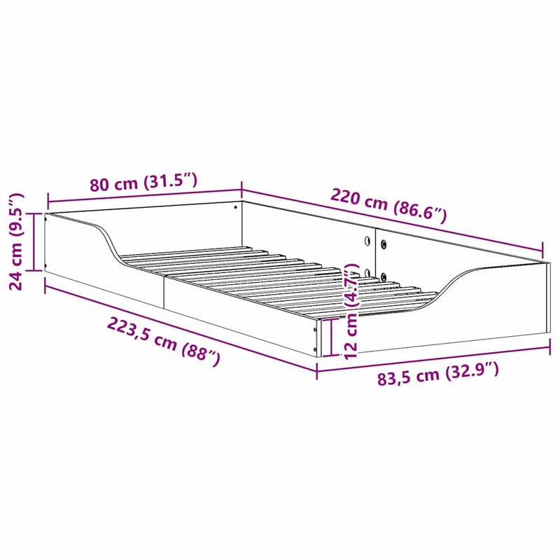 vidaXL Ágykeret Faggyú barna 80 x 220 cm Tömör fenyőfa