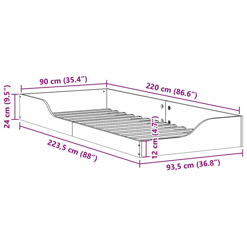vidaXL Ágykeret Fehér 90 x 220 cm Tömör fenyőfa
