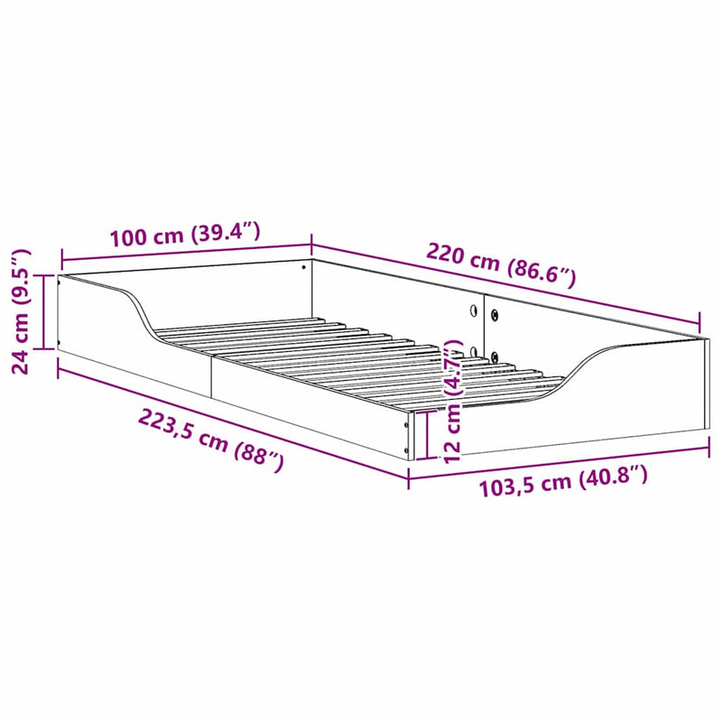vidaXL Ágykeret Faggyú barna 100 x 220 cm Tömör fenyőfa