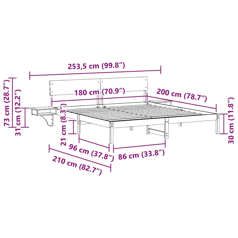 vidaXL Ágykeret fejtámlával Faggyú barna 180 x 200 cm Tömör fenyőfa
