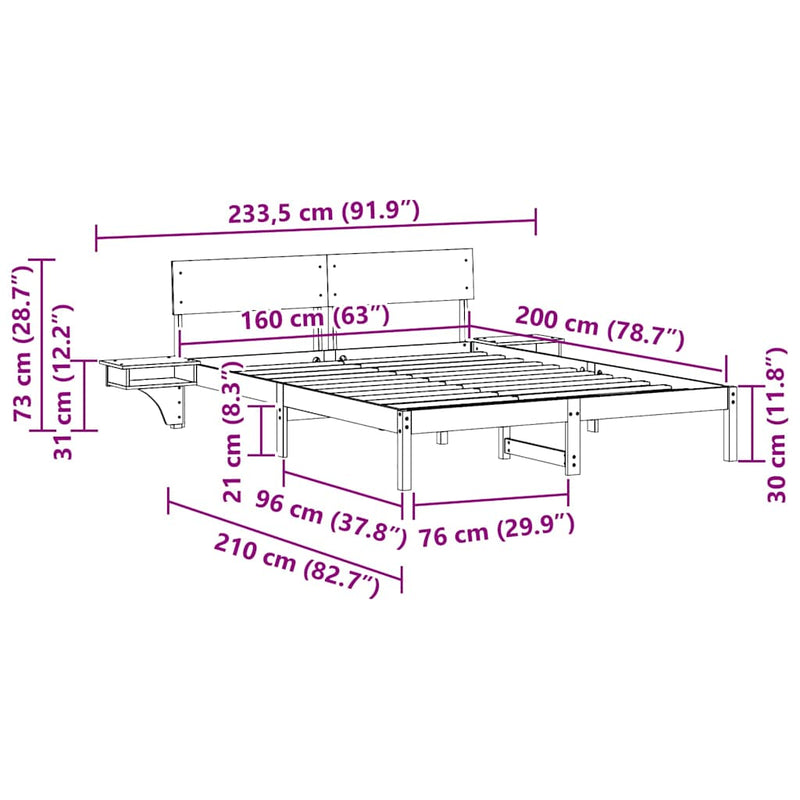vidaXL Ágykeret fejtámlával Faggyú barna 160 x 200 cm Tömör fenyőfa